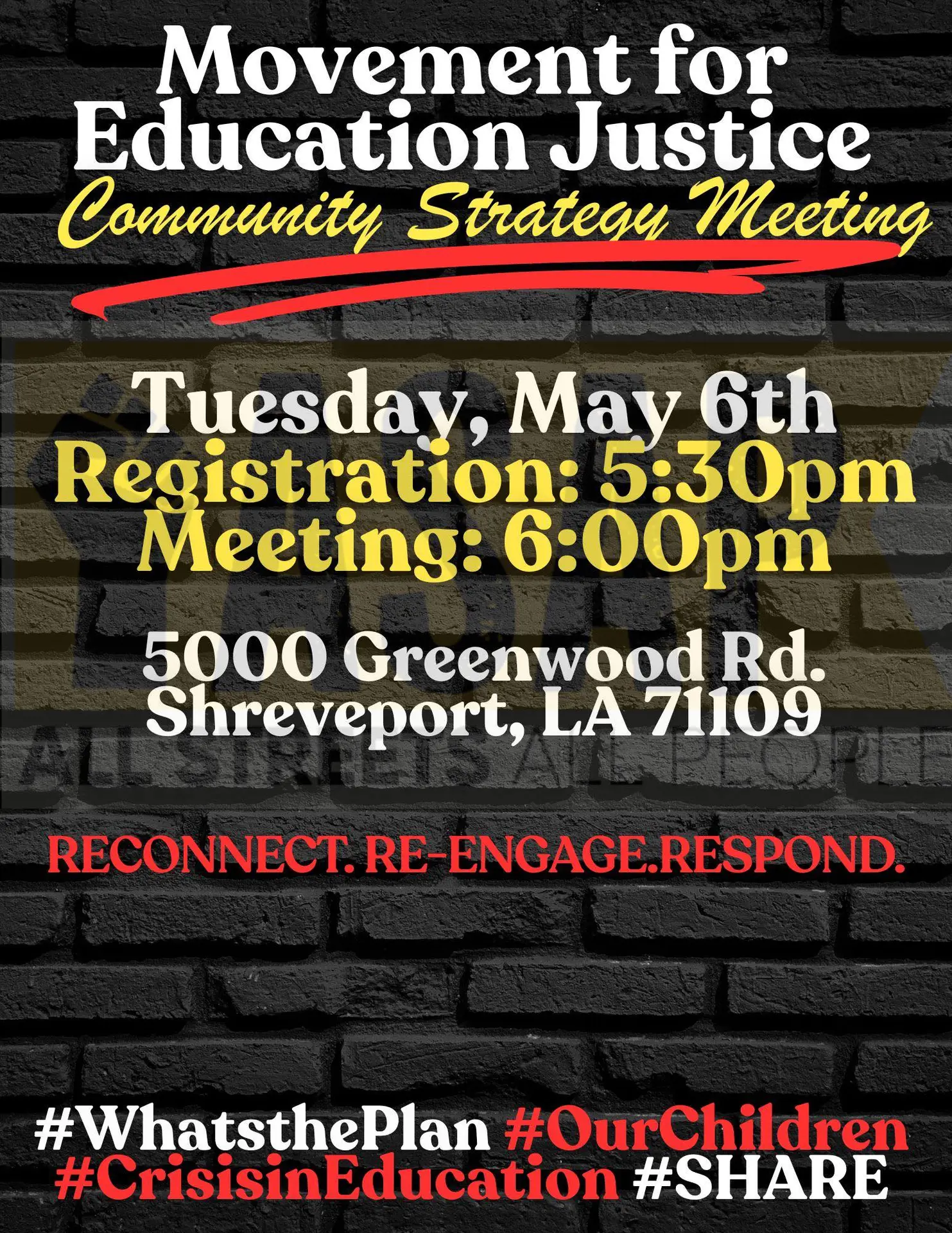 Flyer for Movement for Education Justice Meeting